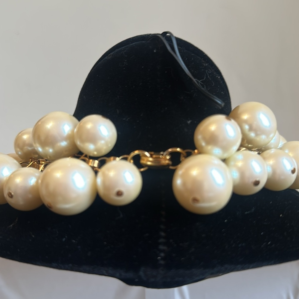 Vintage Costume Pearl Large Chunky Bauble Necklace 15” Class and Elegance - Picture 3 of 8